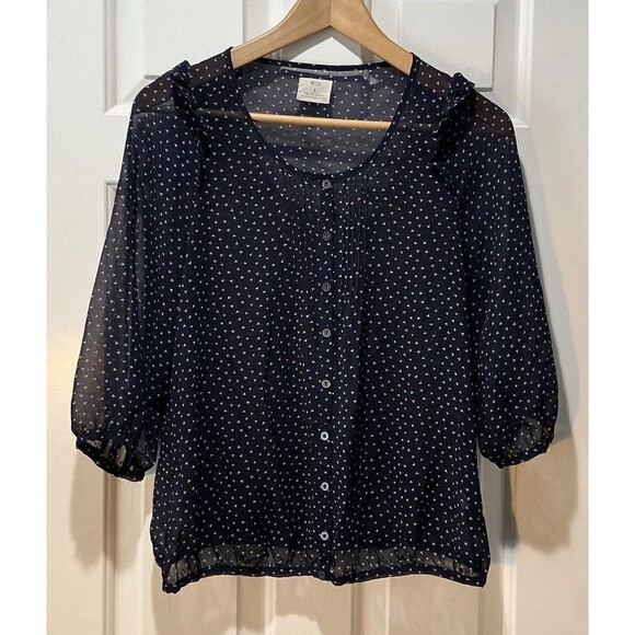 Pins & Needles Anthropologie Sheer Ruffle Blue Blouse Top Womens Small - Picture 1 of 5